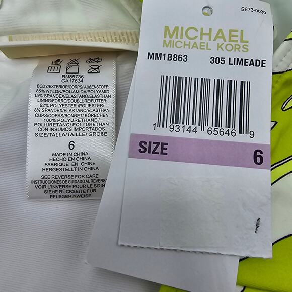 Michael Kors womans size 6 Printed O Ring Cutout One Piece Swimsuit Limeade NEW - Picture 6 of 7